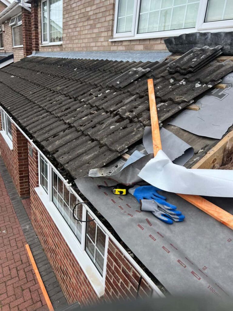 This is a photo of a pitched roof which is being repaired. The existing roof was leaking badly. Works carried out by LJ Roofing Grove
